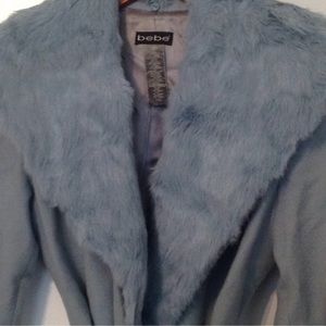 Bebe Cashmere Blend Wrap Coat w removable rabbit fur